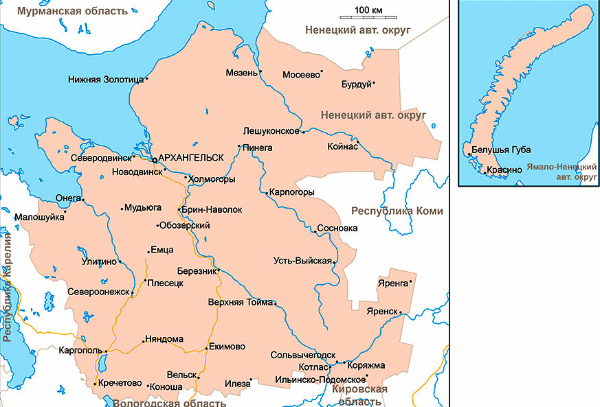 Карта Архангельской области