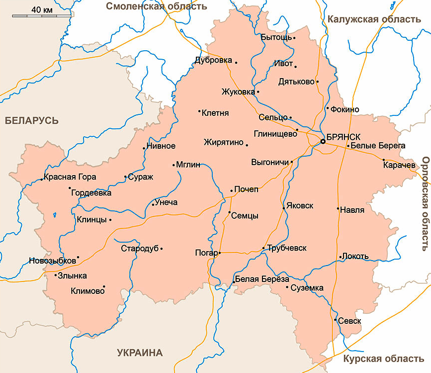 Карта Брянской области