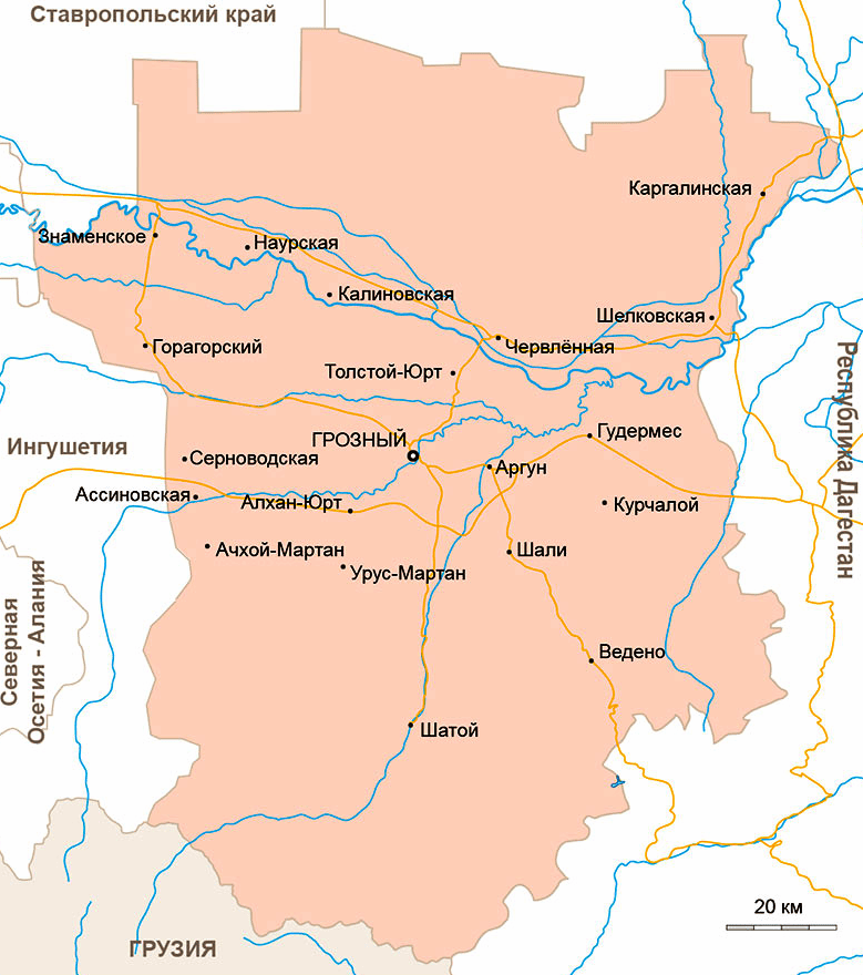 Карта Чеченской Республики