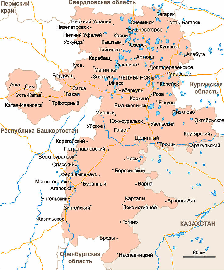 Карта Челябинской области