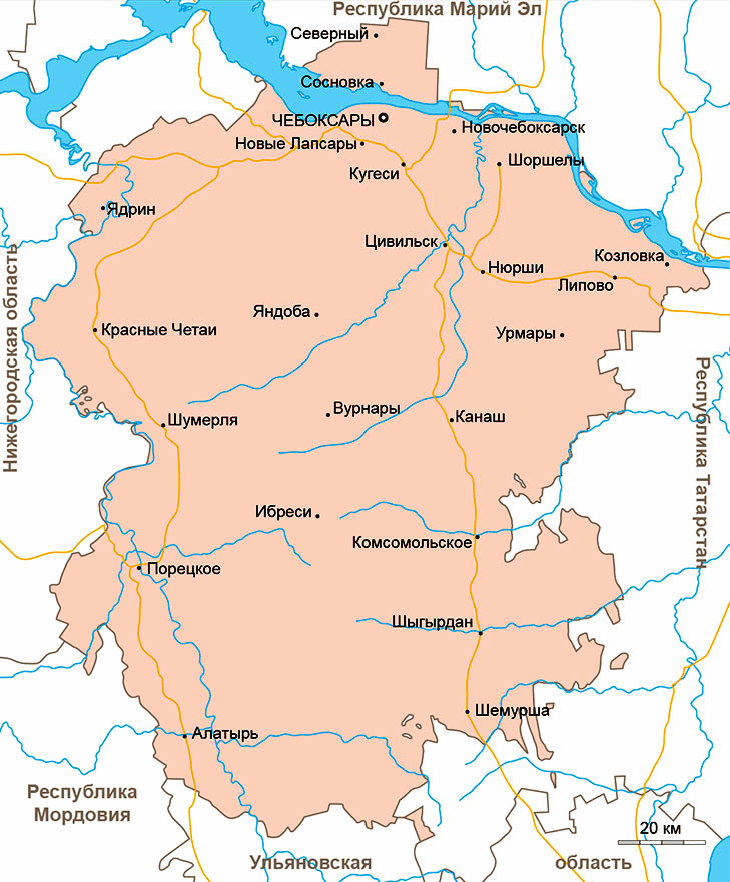 Карта Чувашской Республики
