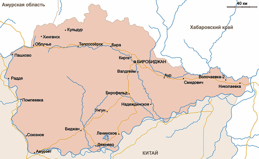 Карта Еврейской Автономной Области