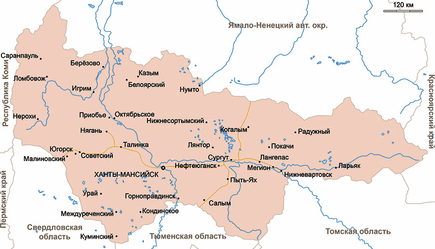 Карта Ханты-Мансийского Автономного Округа