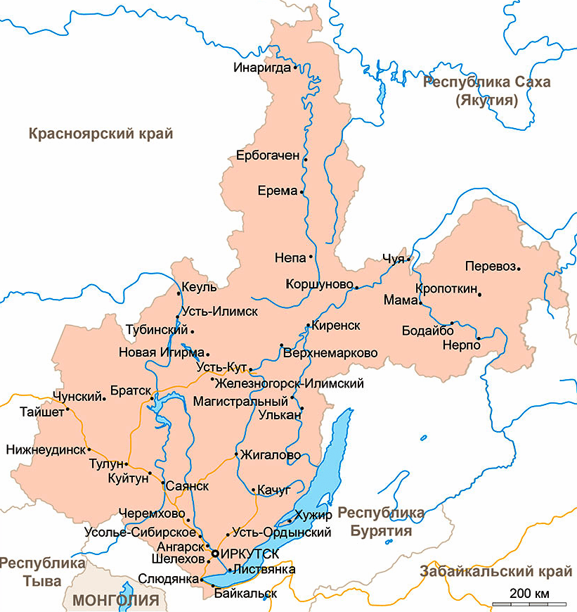 Карта Иркутской области