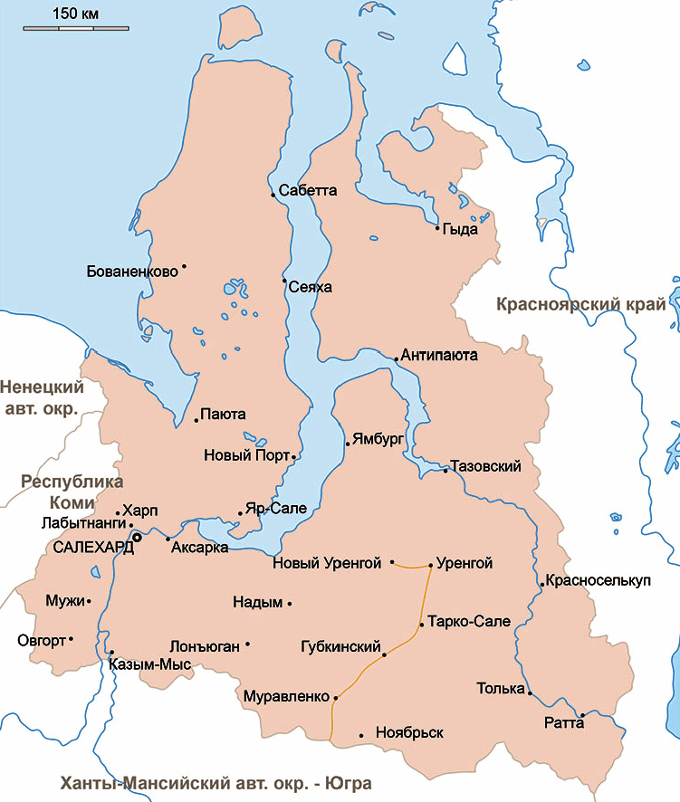 Карта Ямало-Ненецкого Автономного Округа