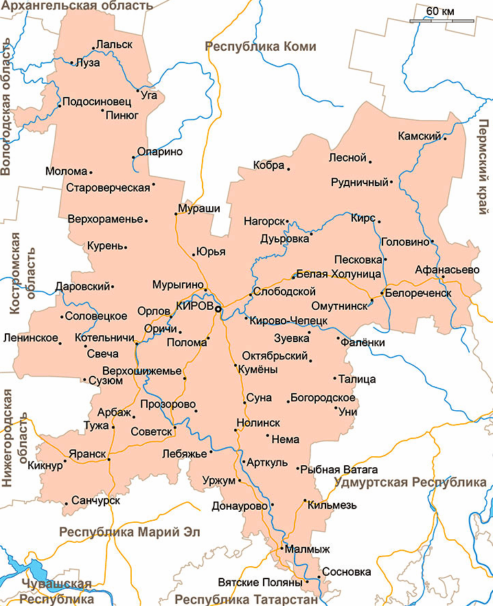 Карта Кировской области