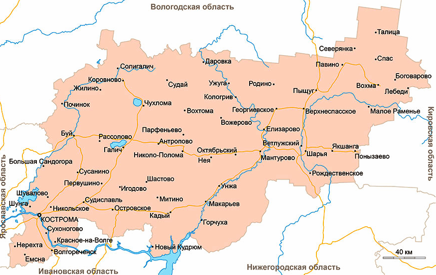 Карта Костромской области