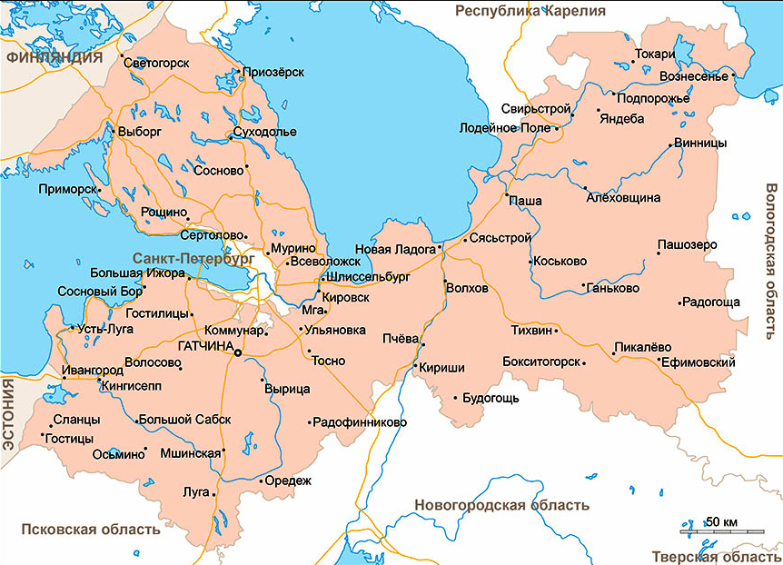 Карта Ленинградской области