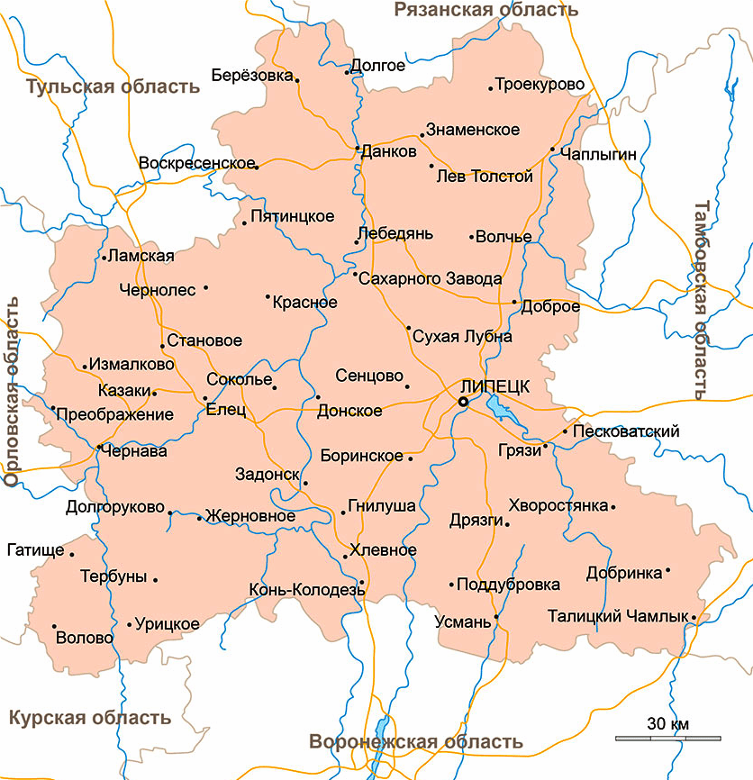 Карта Липецкой области