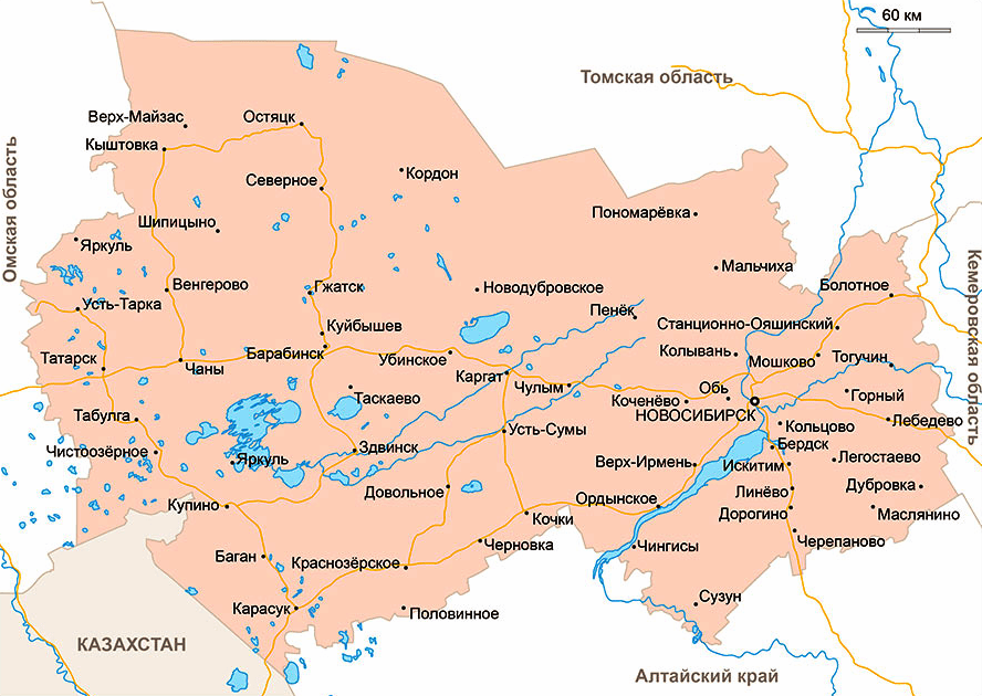 Карта Новосибирской области