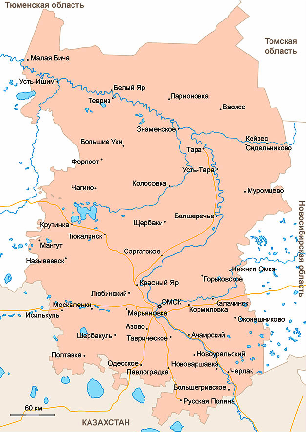 Карта Омской области