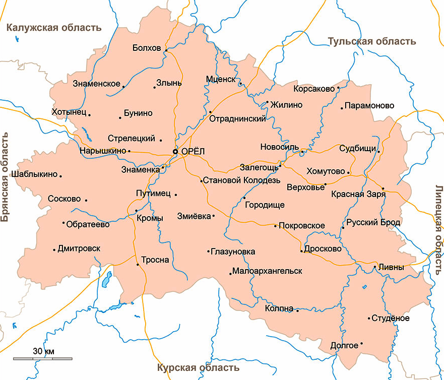 Карта Орловской области