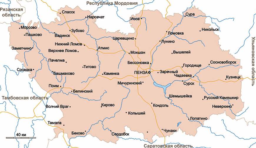 Карта Пензенской области