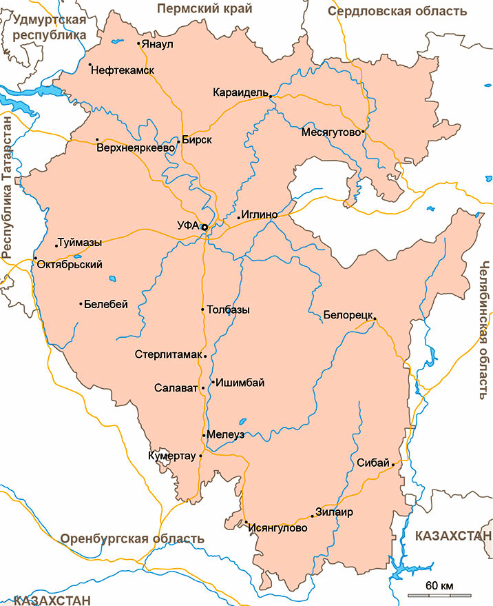 Карта Башкортостана