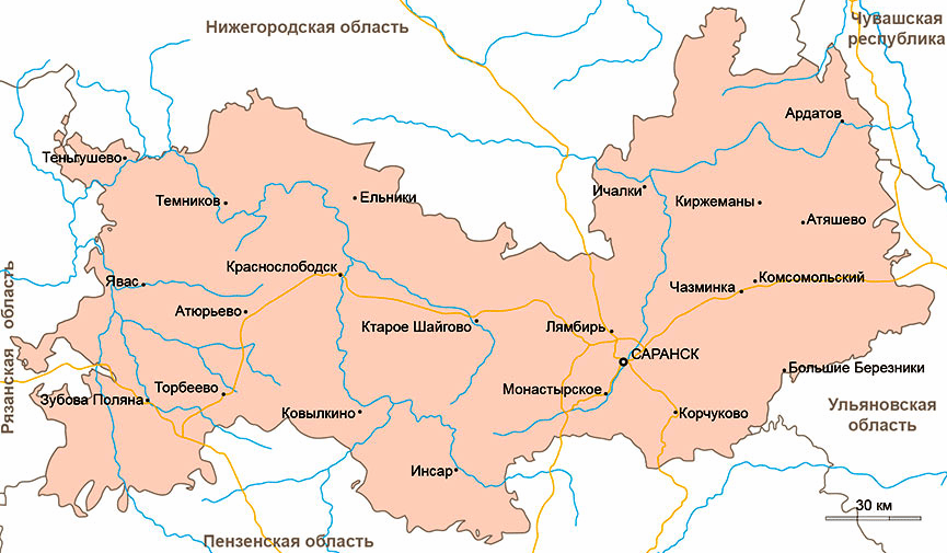 Карта Мордовии