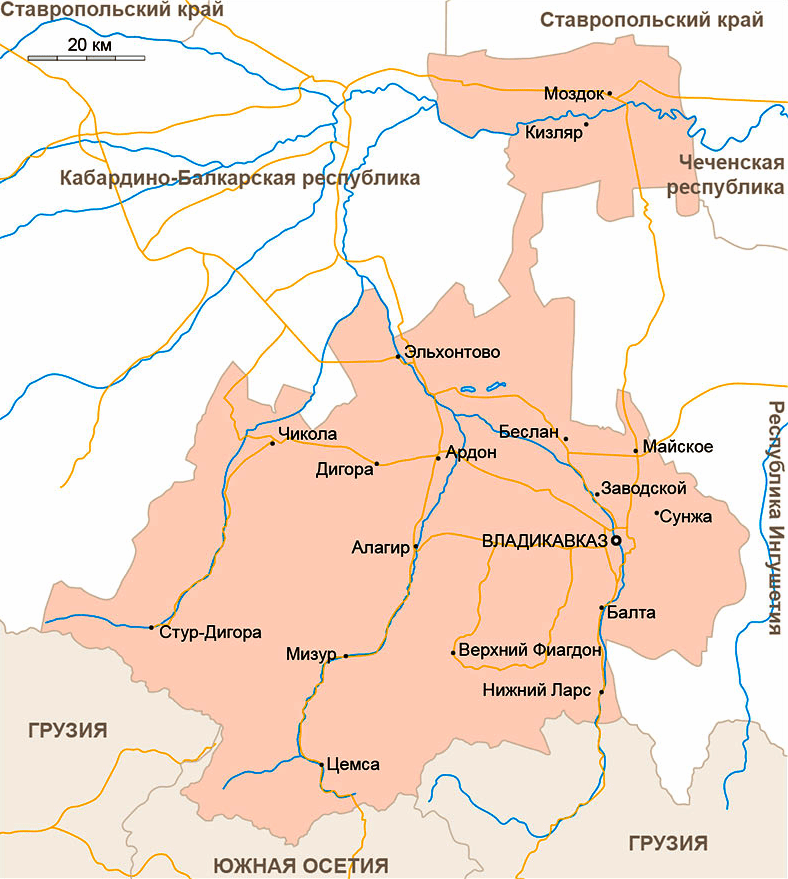 Карта Северной Осетии - Алании