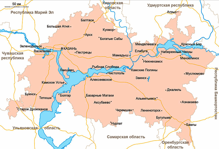 Карта Татарстана