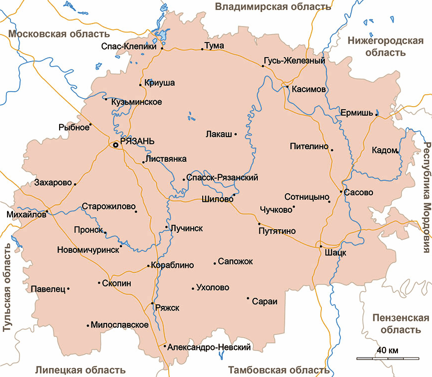 Карта Рязанской области