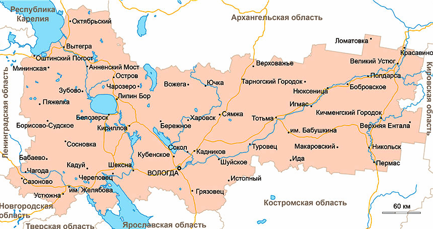 Карта Вологодской области