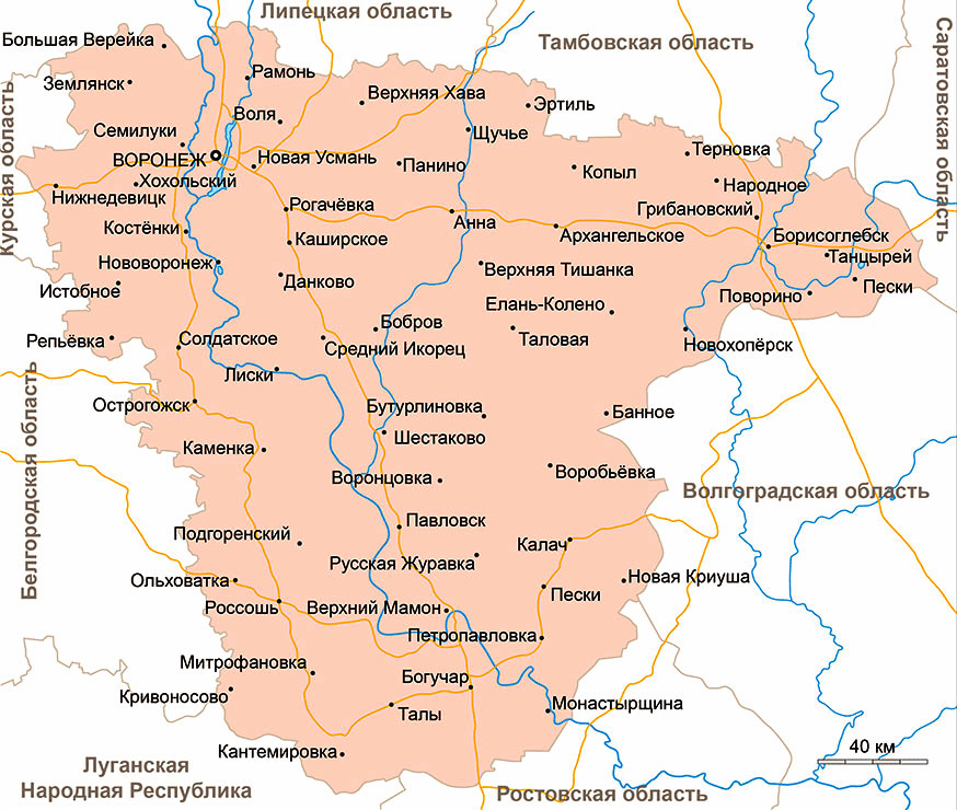 Карта Воронежской области